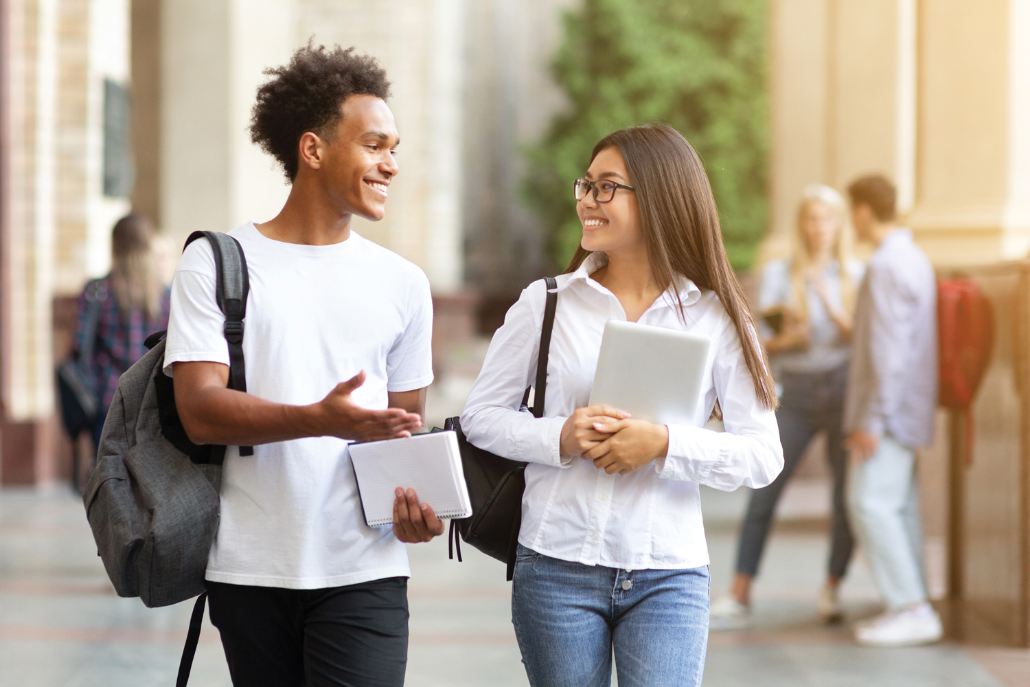 Department graphic: young adults walking to class